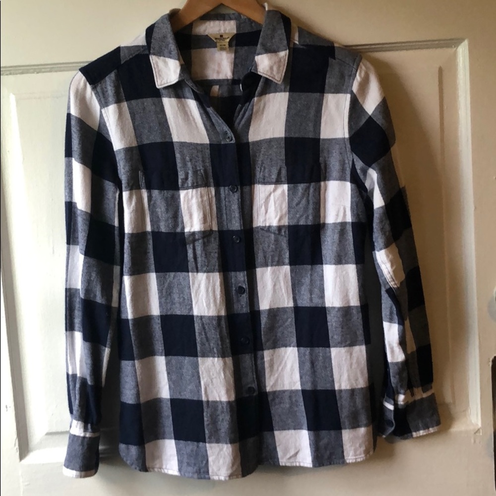 Woolrich light navy Buffalo plaid flannel Button